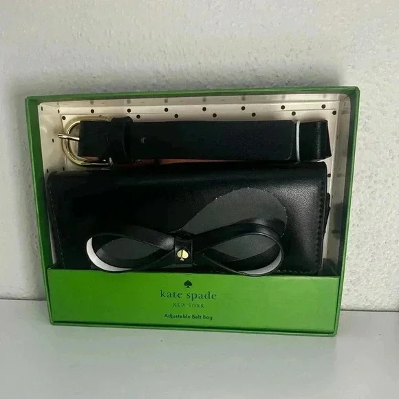 NEW! KATE SPADE black bow adjustable bow belt bag, genuine leather, gift box - Picture 1 of 5